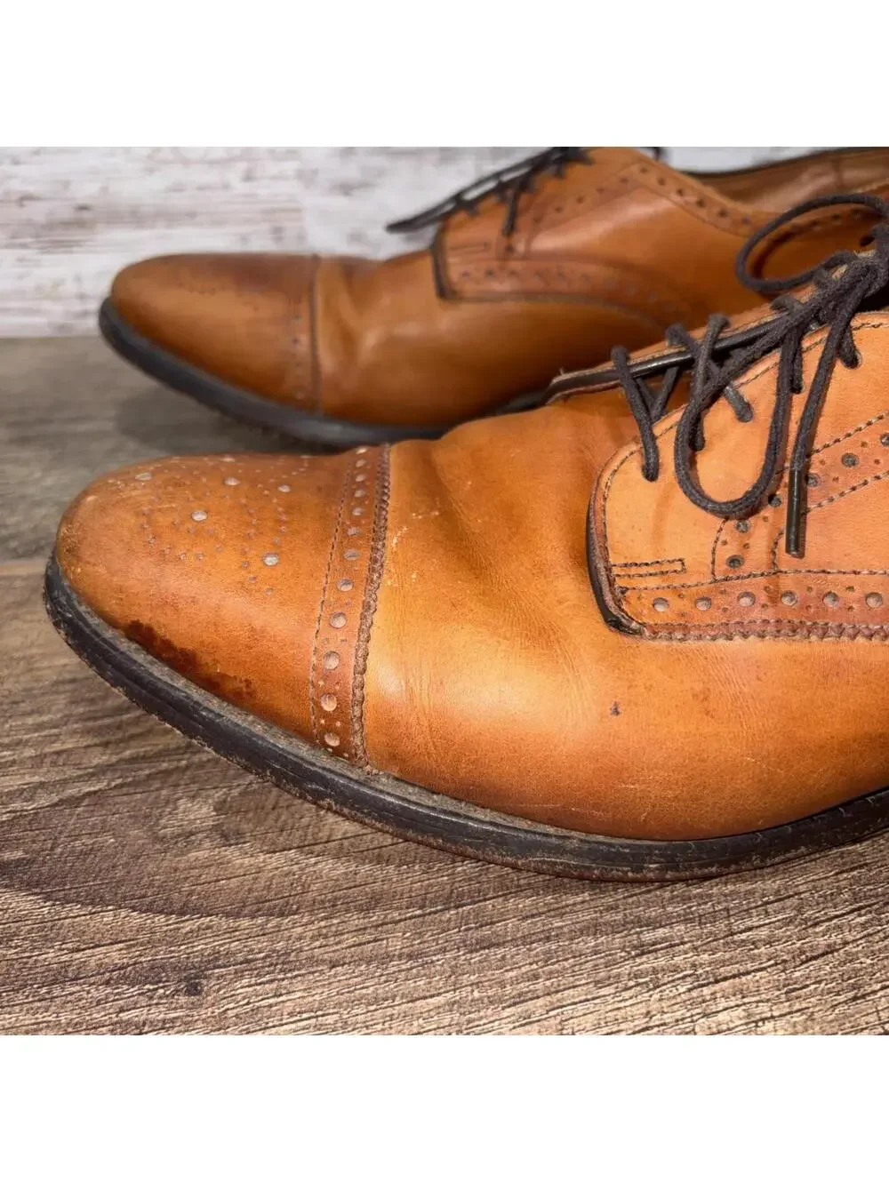 ALLEN EDMONDS Sanford Oxford Shoes Mens 9.5 D Brown Leather Cap Toe Brogue USA
